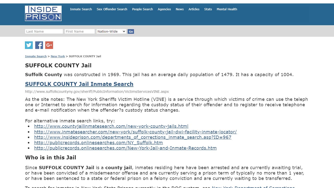 SUFFOLK COUNTY Jail - New York - Inmate Search - Inside Prison